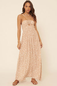 New Life Floral Cutout Halter Maxi Dress - ShopPromesa