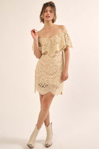 Precious Kiss Off-Shoulder Lace Mini Dress - ShopPromesa