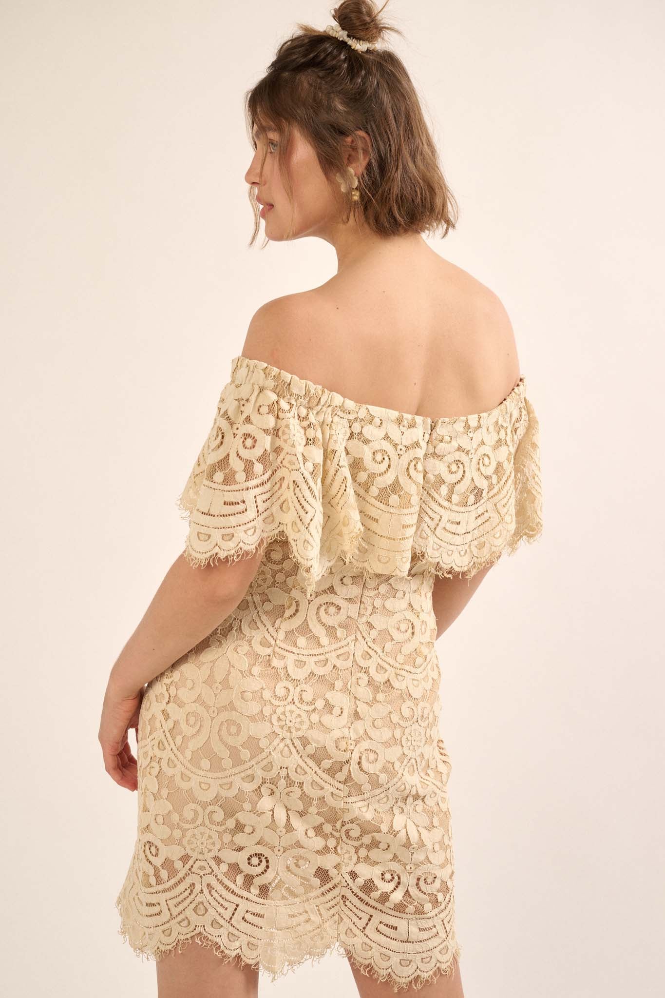 Precious Kiss Off-Shoulder Lace Mini Dress - ShopPromesa