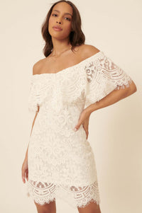 Precious Kiss Off-Shoulder Lace Mini Dress - ShopPromesa