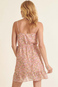 Budding Bouquet Floral Chiffon Wrap Mini Dress - ShopPromesa