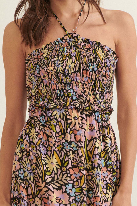 Flower Bomb Floral-Print Smocked Halter Maxi Dress - ShopPromesa
