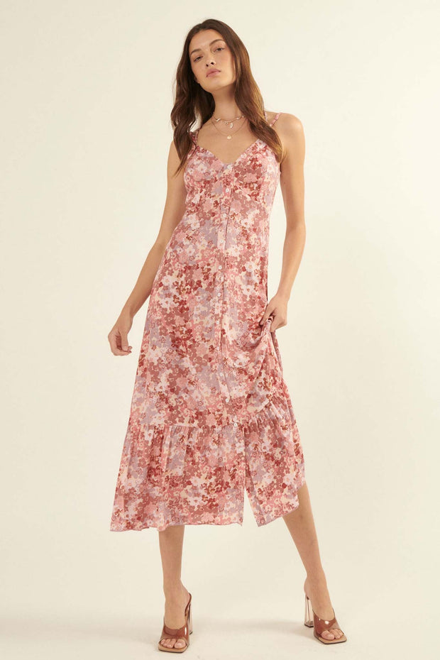 Vibrant Blossoms Floral Tie-Front Maxi Sundress - ShopPromesa
