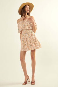 Sun Garden Floral Off-Shoulder Flounce Mini Dress - ShopPromesa