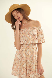 Sun Garden Floral Off-Shoulder Flounce Mini Dress - ShopPromesa