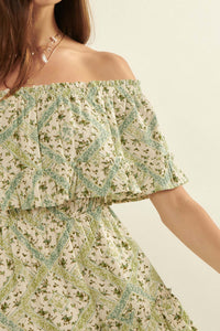 Sun Garden Floral Off-Shoulder Flounce Mini Dress - ShopPromesa