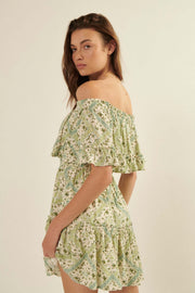 Sun Garden Floral Off-Shoulder Flounce Mini Dress - ShopPromesa