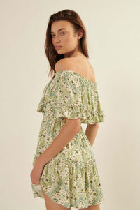 Sun Garden Floral Off-Shoulder Flounce Mini Dress - ShopPromesa