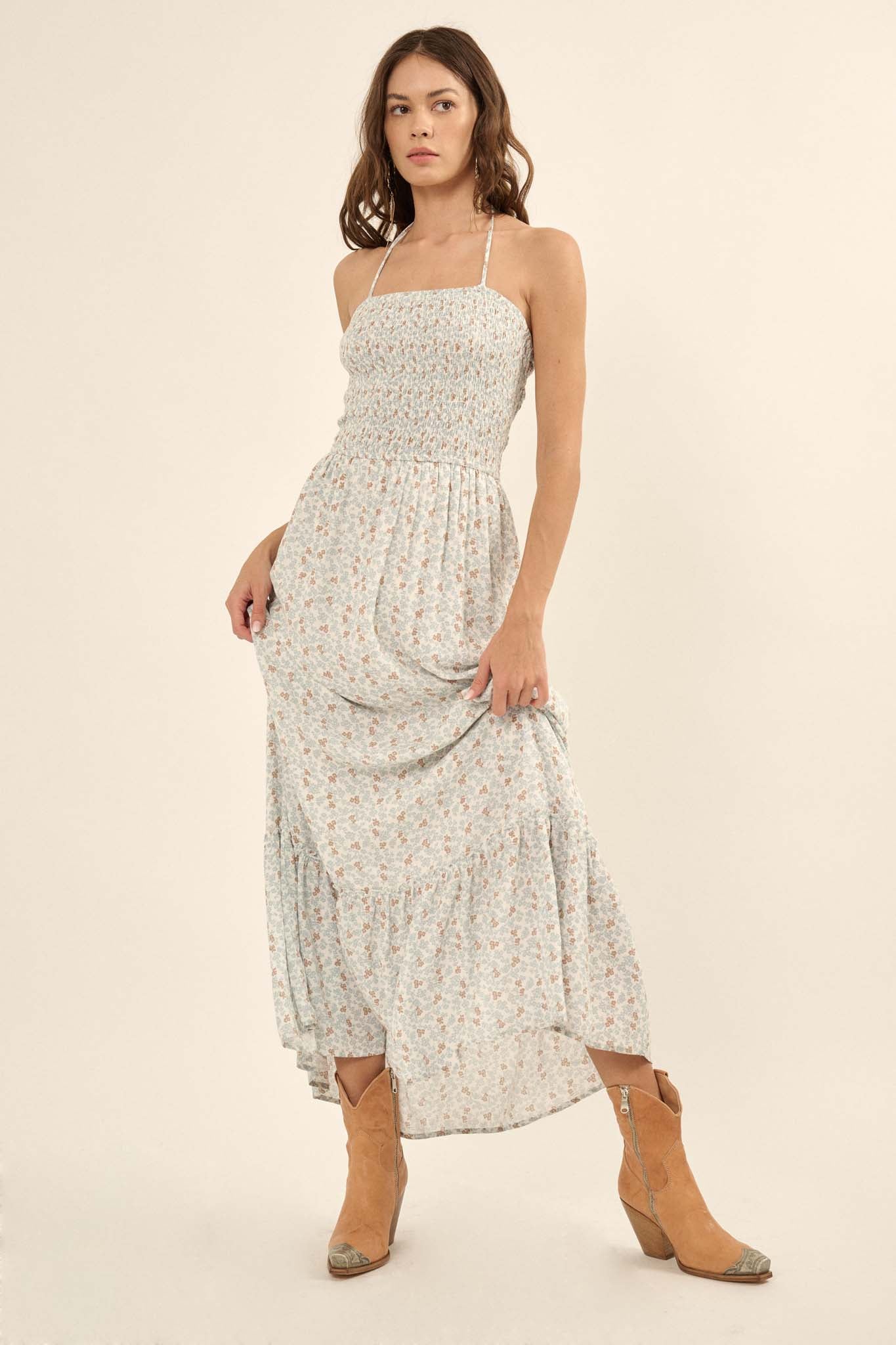 Blooming Fields Floral Open-Back Halter Maxi Dress - ShopPromesa