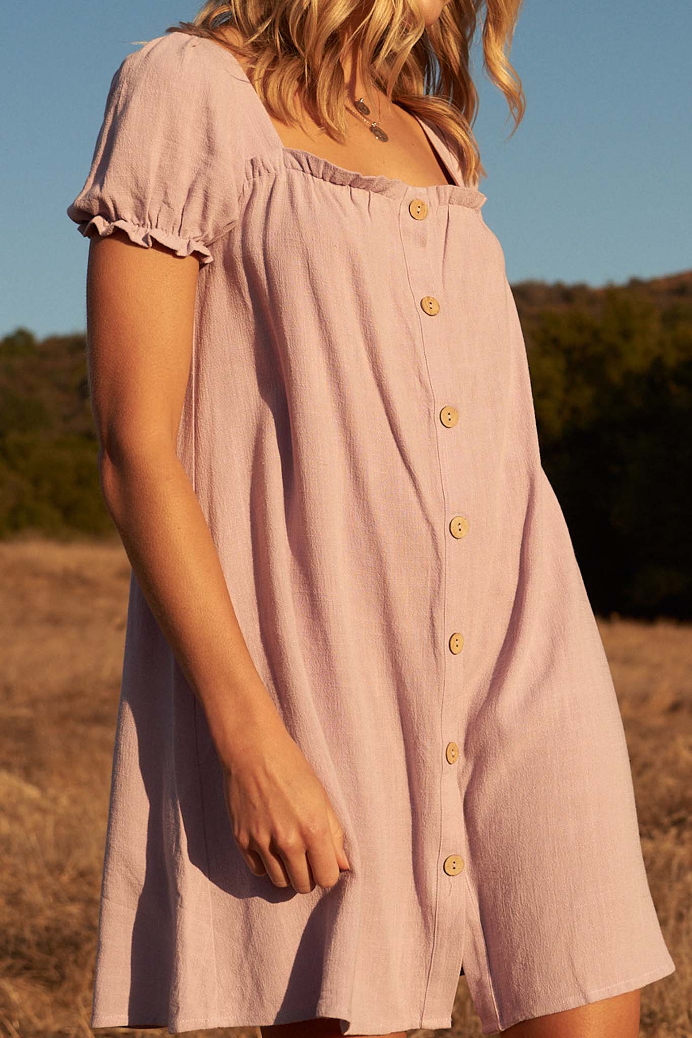 Casual Grace Linen-Blend Puff-Sleeve Shift Dress - ShopPromesa