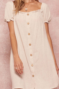 Casual Grace Linen-Blend Puff-Sleeve Shift Dress - ShopPromesa