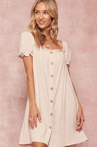 Casual Grace Linen-Blend Puff-Sleeve Shift Dress - ShopPromesa