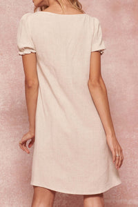 Casual Grace Linen-Blend Puff-Sleeve Shift Dress - ShopPromesa