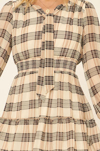 Main Character Plaid Tie-Neck Mini Dress - ShopPromesa