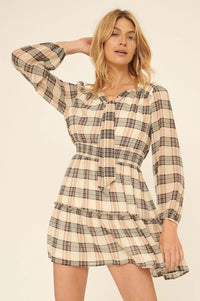 Main Character Plaid Tie-Neck Mini Dress - ShopPromesa