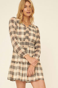 Main Character Plaid Tie-Neck Mini Dress - ShopPromesa