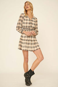 Main Character Plaid Tie-Neck Mini Dress - ShopPromesa