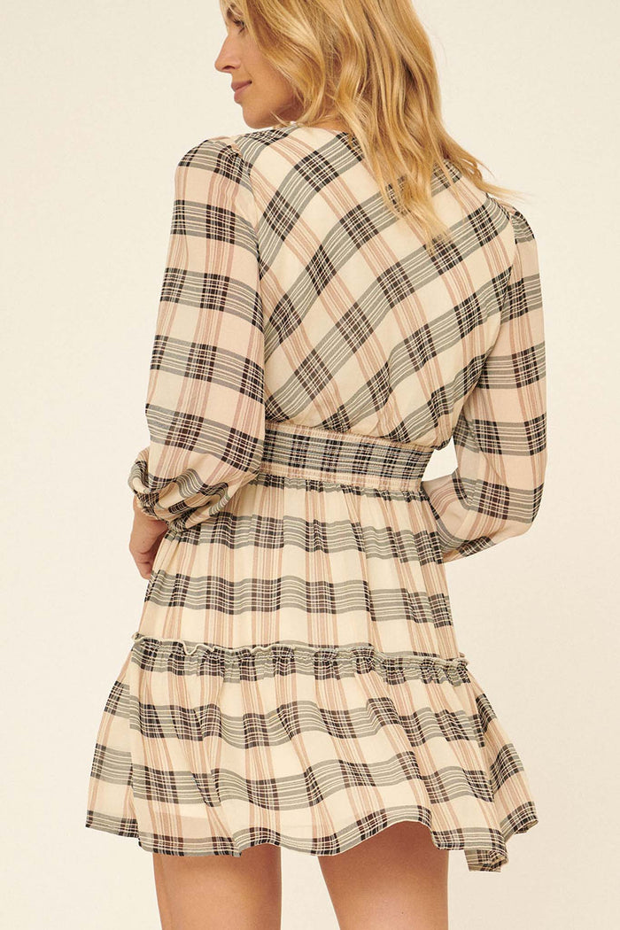 Main Character Plaid Tie-Neck Mini Dress - ShopPromesa