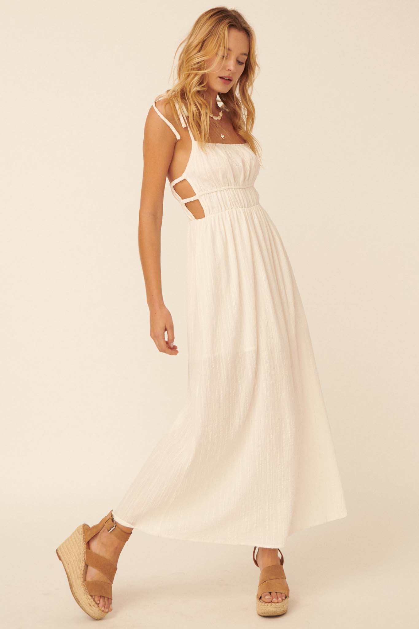 Love Song Textured Stripe Cutout Maxi Dress - ShopPromesa