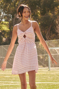 Sunshine Smile Gingham Cutout Mini Sundress - ShopPromesa