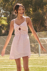 Sunshine Smile Gingham Cutout Mini Sundress - ShopPromesa