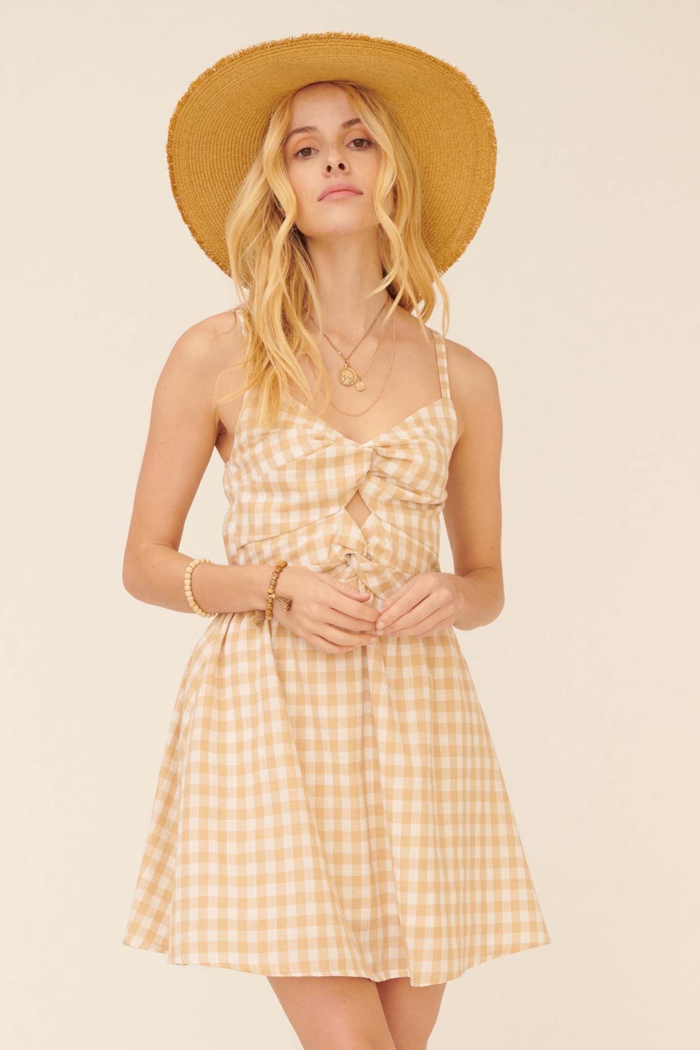 Sunshine Smile Gingham Cutout Mini Sundress - ShopPromesa