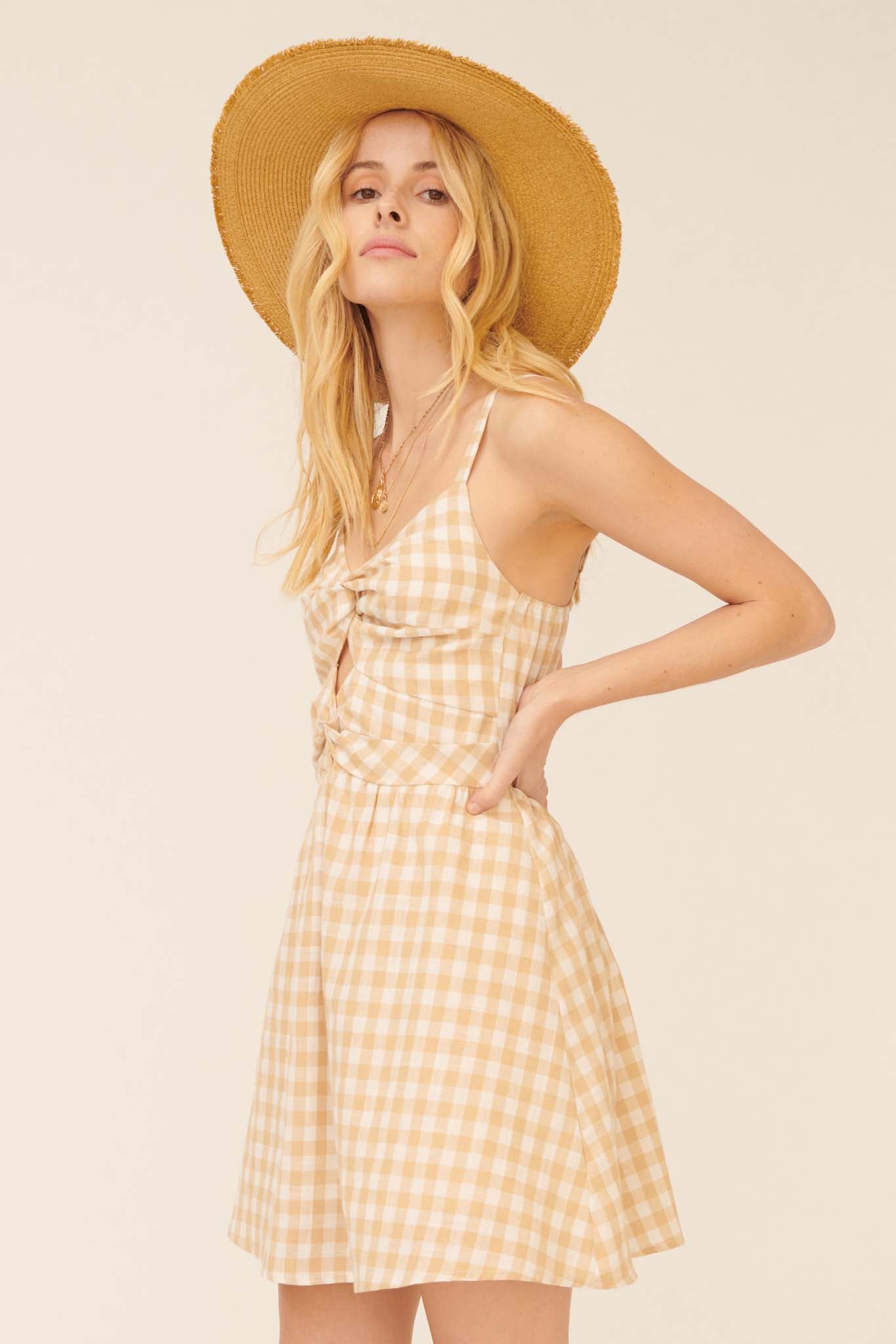 Sunshine Smile Gingham Cutout Mini Sundress - ShopPromesa