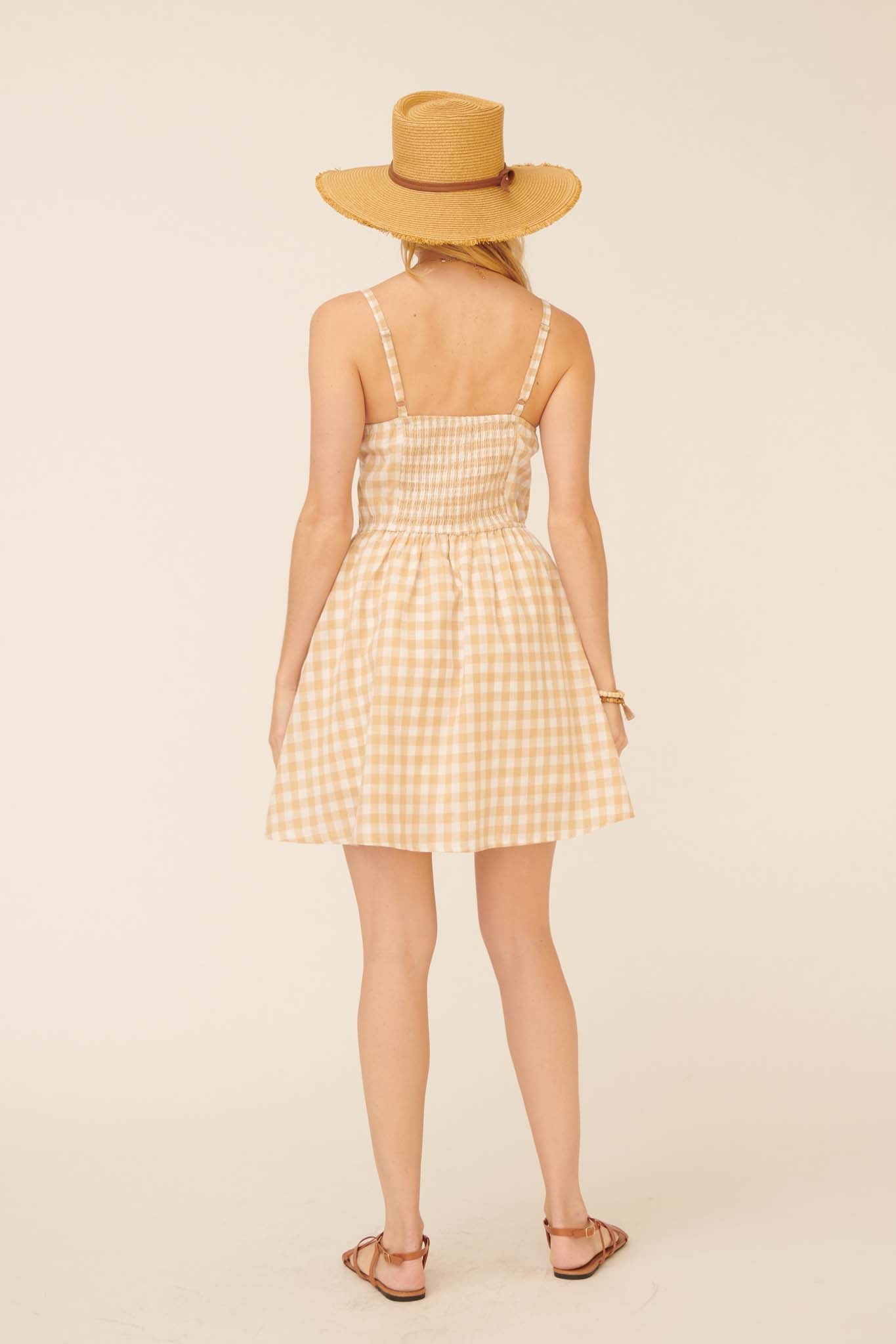 Sunshine Smile Gingham Cutout Mini Sundress - ShopPromesa