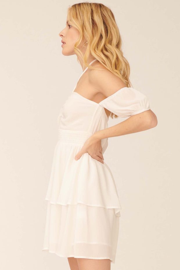 Always Forever Tiered Halter Mini Dress - ShopPromesa
