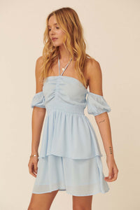 Always Forever Tiered Halter Mini Dress - ShopPromesa