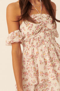 Heart Bloom Floral Chiffon Halter Mini Dress - ShopPromesa