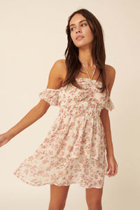 Heart Bloom Floral Chiffon Halter Mini Dress - ShopPromesa