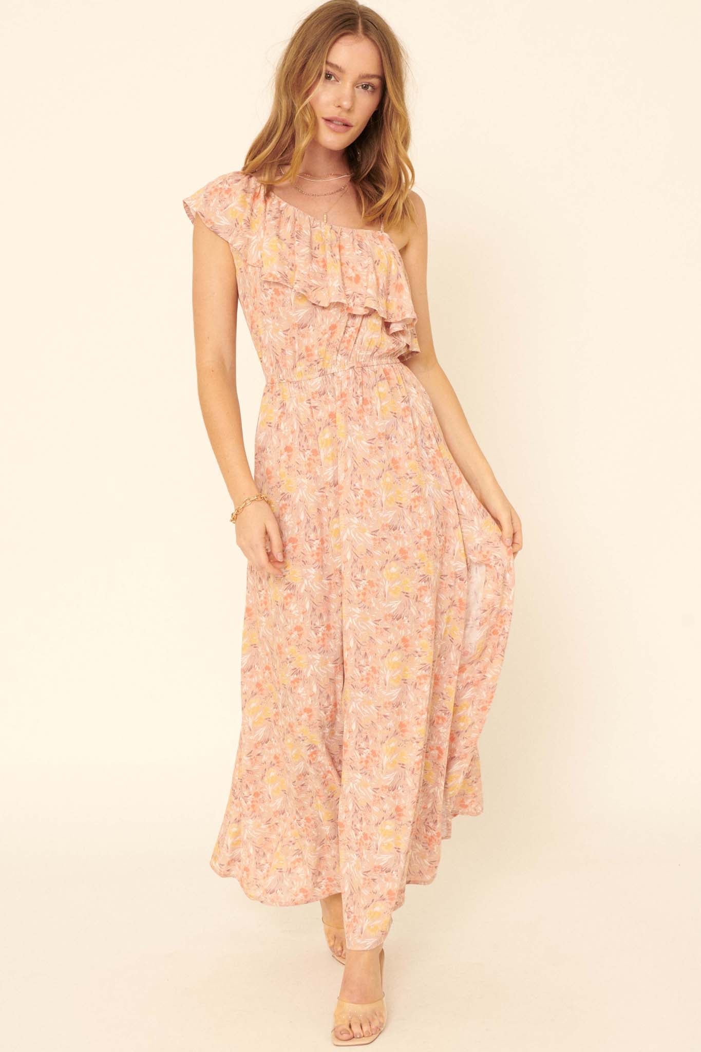 Spring Meadow One-Shoulder Floral Maxi Dress - ShopPromesa