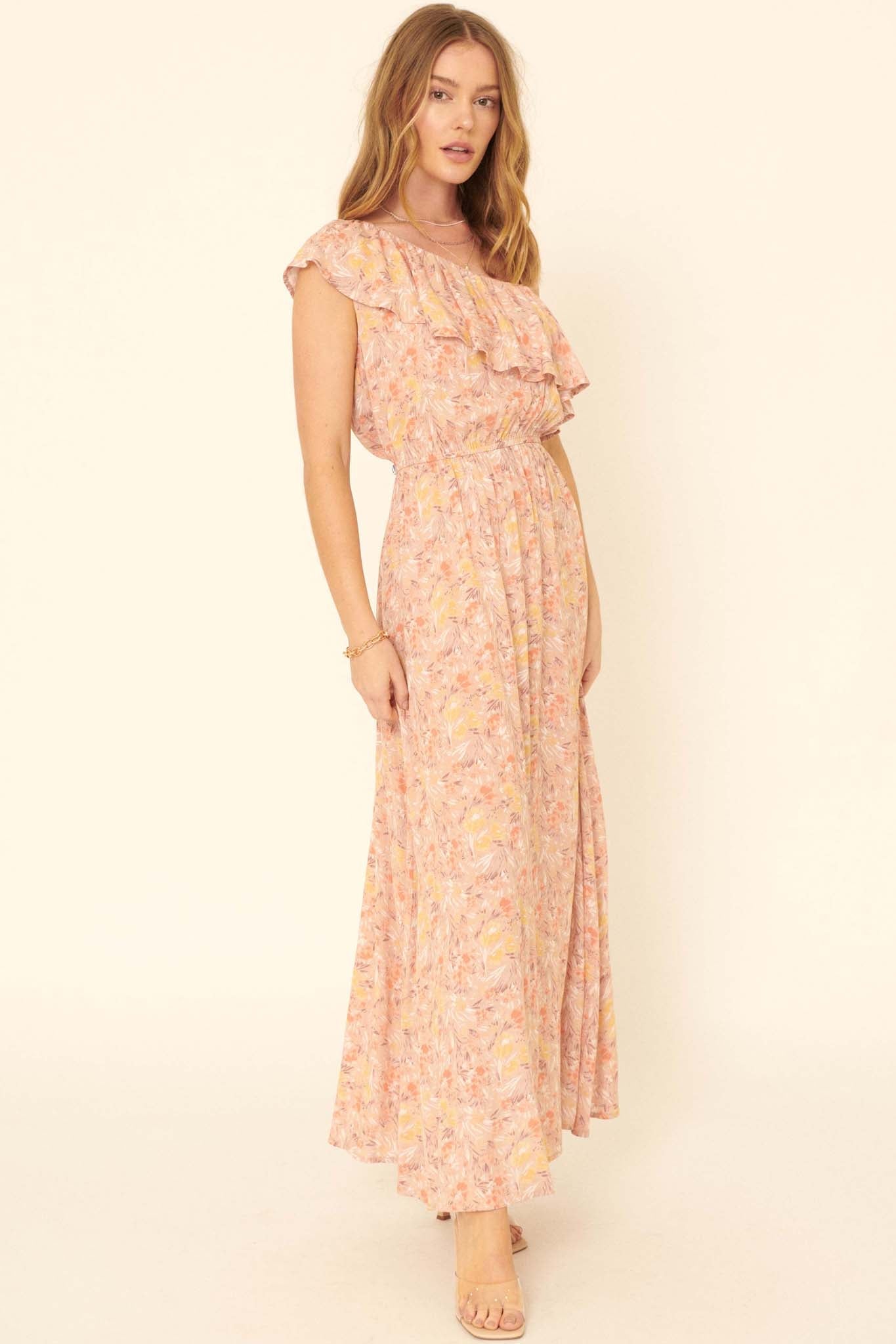 Spring Meadow One-Shoulder Floral Maxi Dress - ShopPromesa