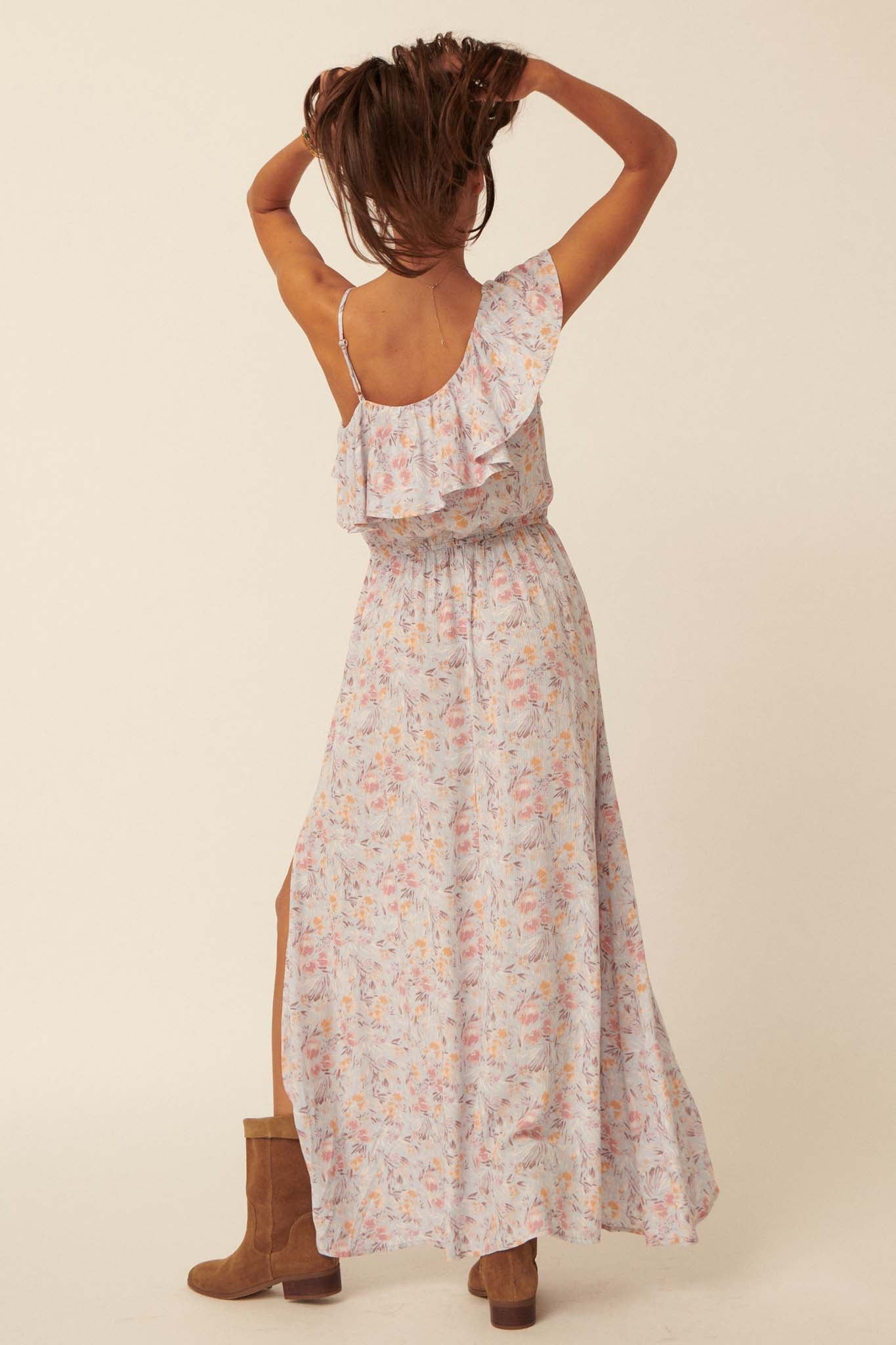 Spring Meadow One-Shoulder Floral Maxi Dress - ShopPromesa