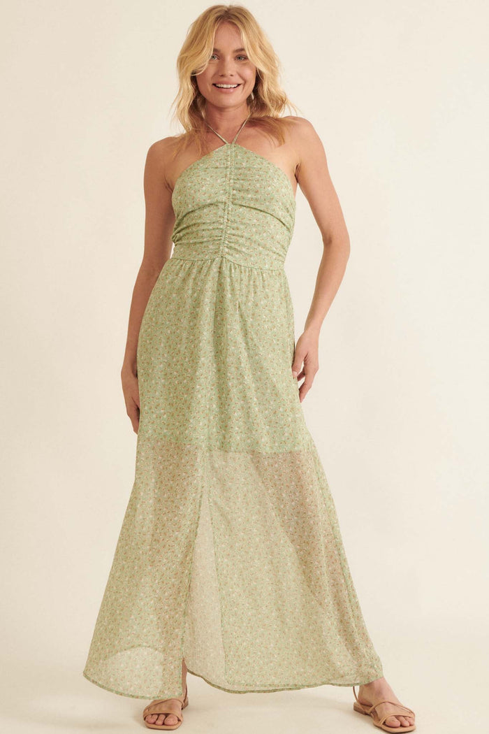 Secret Grove Ruched Floral Halter Maxi Dress - ShopPromesa