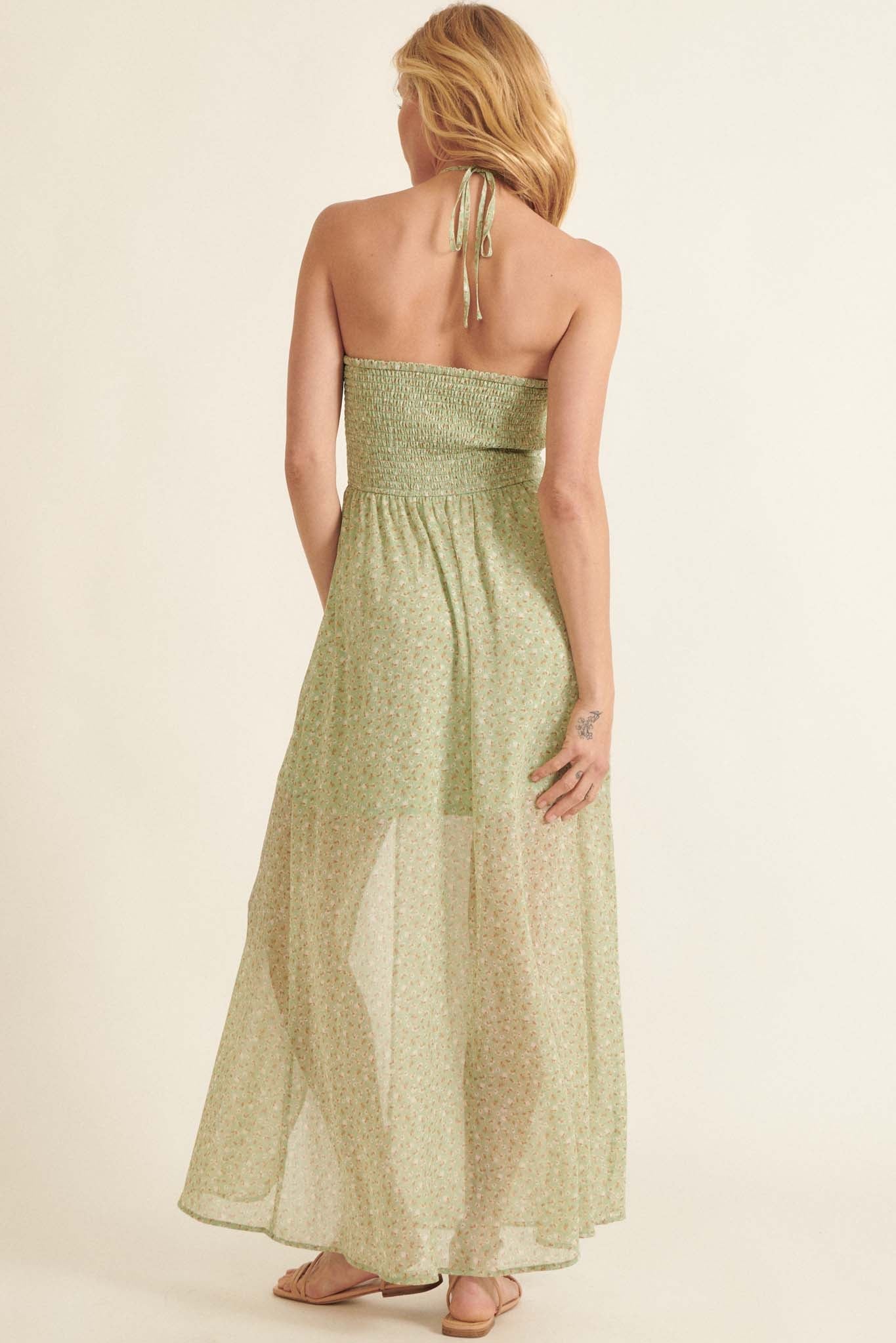 Secret Grove Ruched Floral Halter Maxi Dress - ShopPromesa