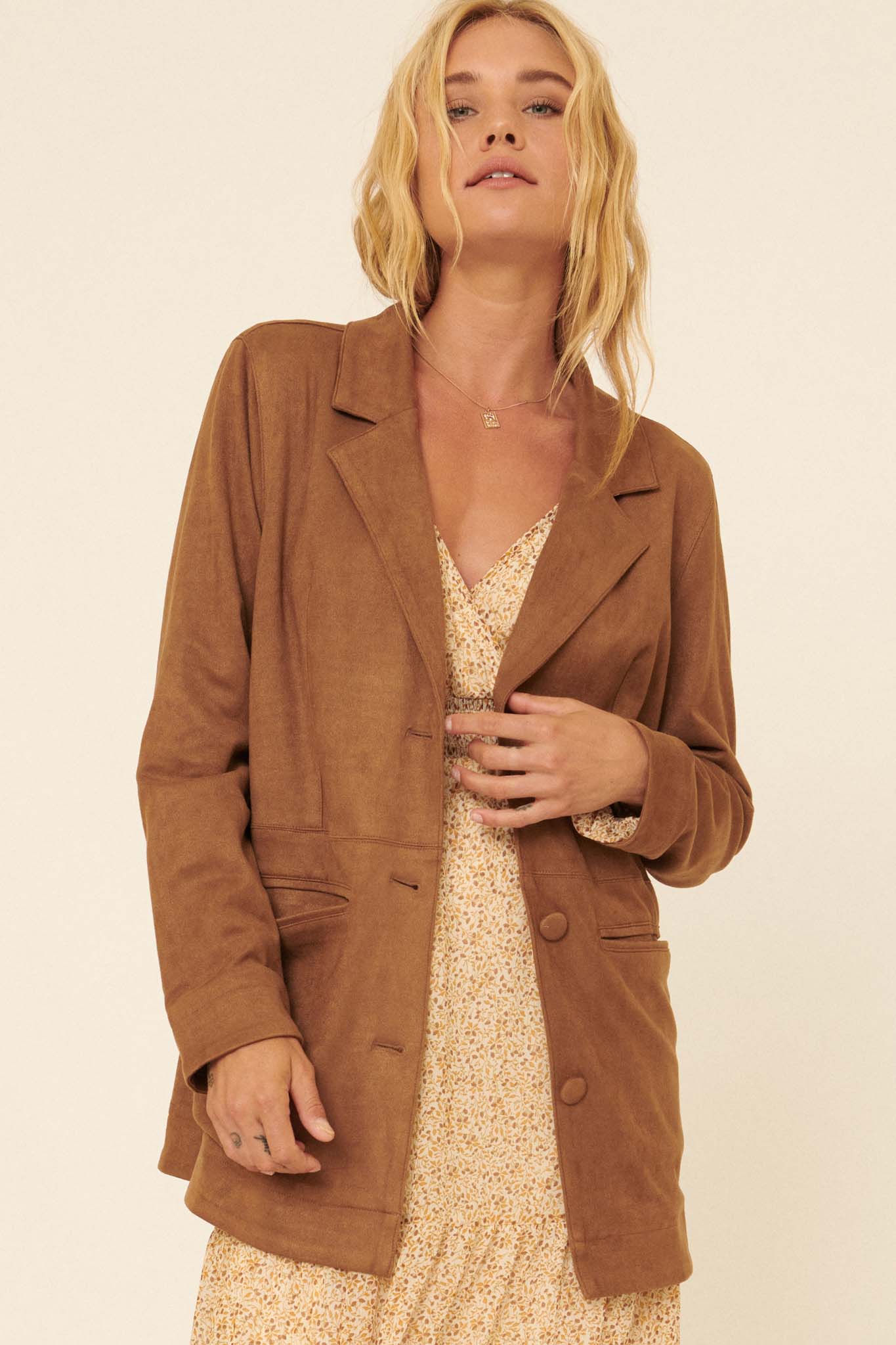 Ramble On Oversize Vegan Suede Dad Blazer - ShopPromesa