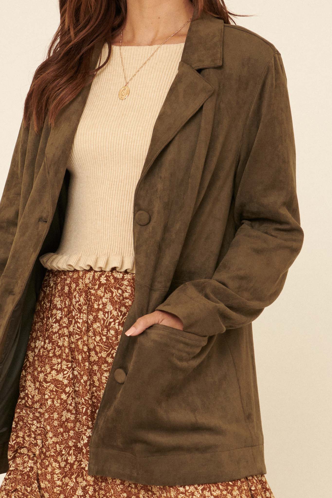 Ramble On Oversize Vegan Suede Dad Blazer - ShopPromesa