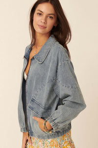 Up Your Game Denim Bomber Jacket - ShopPromesa