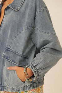 Up Your Game Denim Bomber Jacket - ShopPromesa