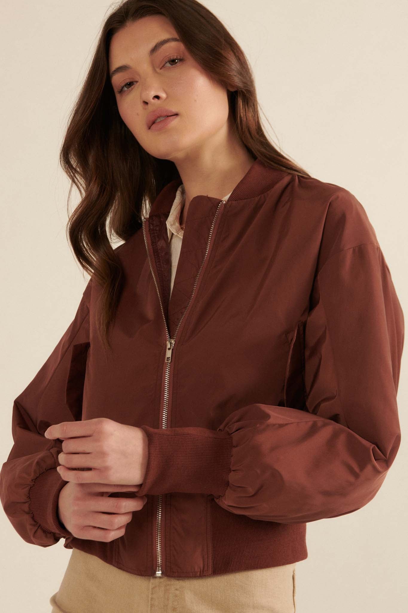 Taking Flight Ruched Bomber Jacket - ShopPromesa