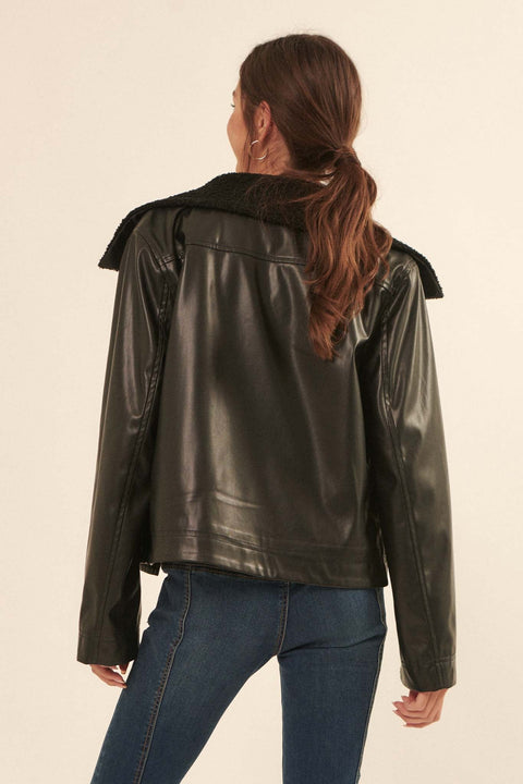 Maverick Sherpa Collar Vegan Leather Jacket - ShopPromesa