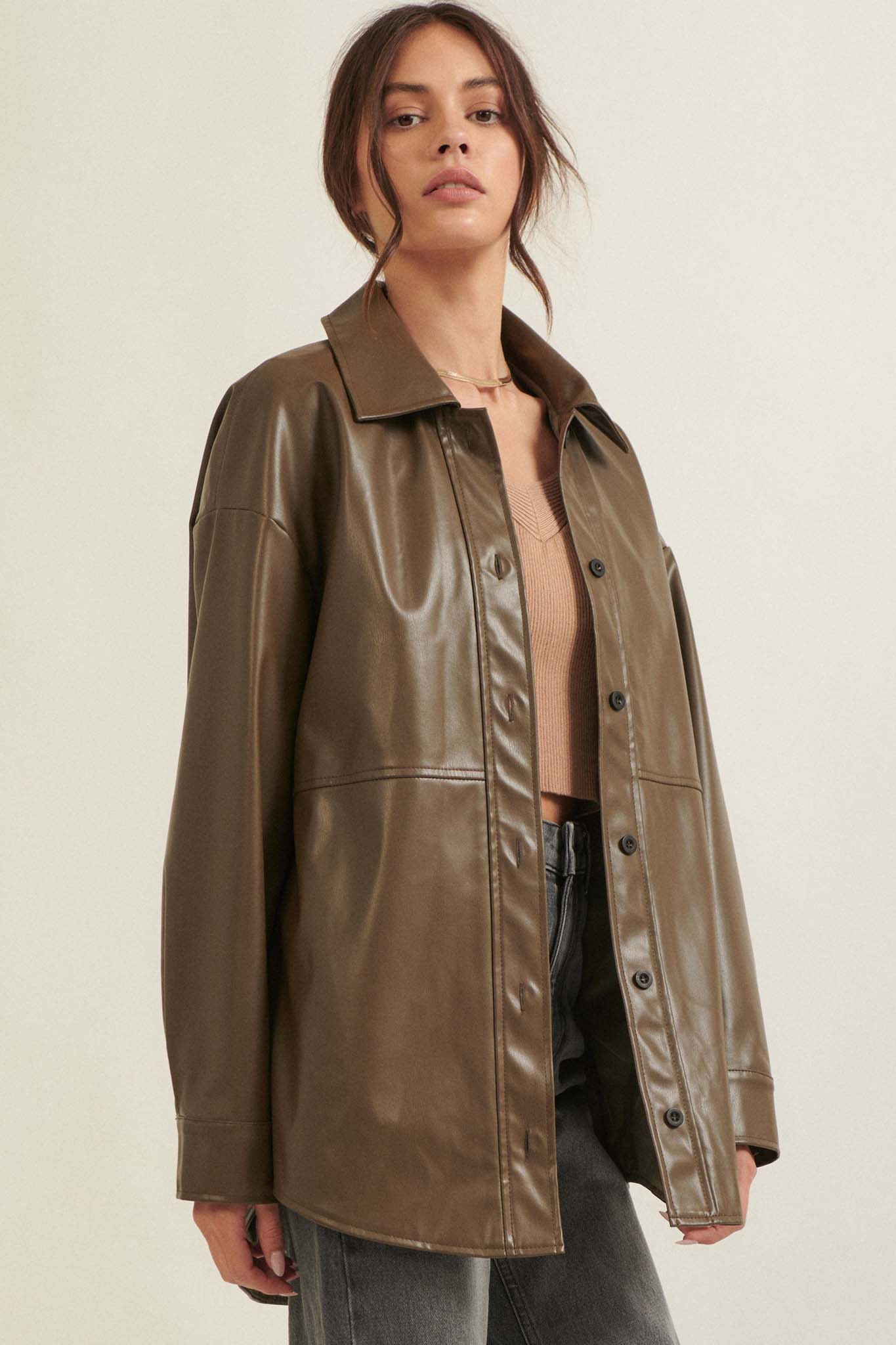 Skin Deep Vegan Leather Shirt Jacket - ShopPromesa