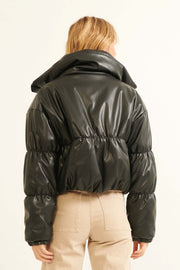 Black Diamond Vegan Leather Puffer Jacket - ShopPromesa