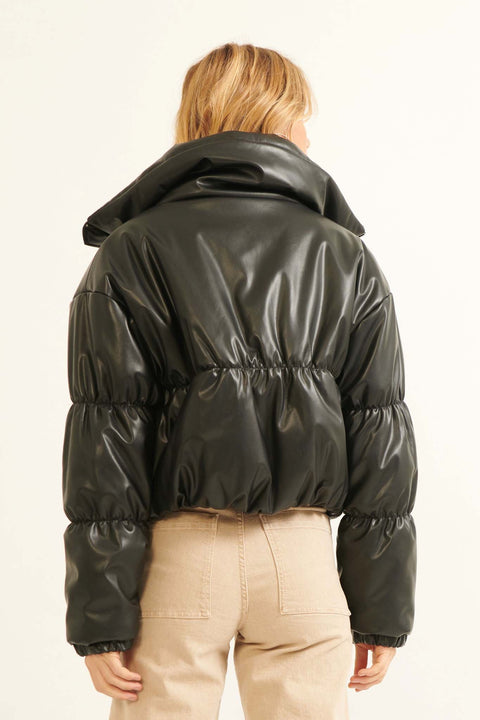 Black Diamond Vegan Leather Puffer Jacket - ShopPromesa