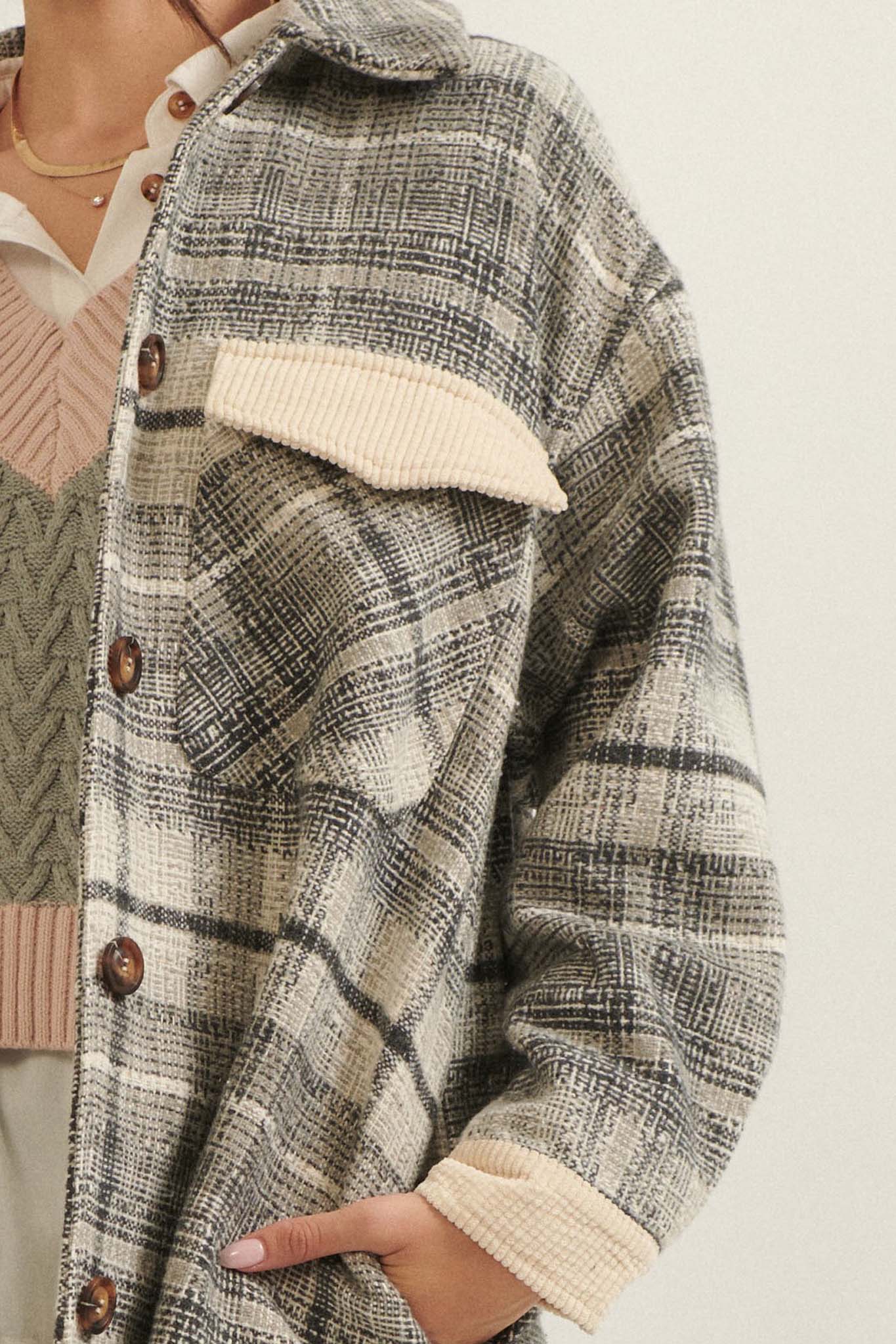 Off the Trail Plaid Tweed Longline Shirt Jacket - ShopPromesa