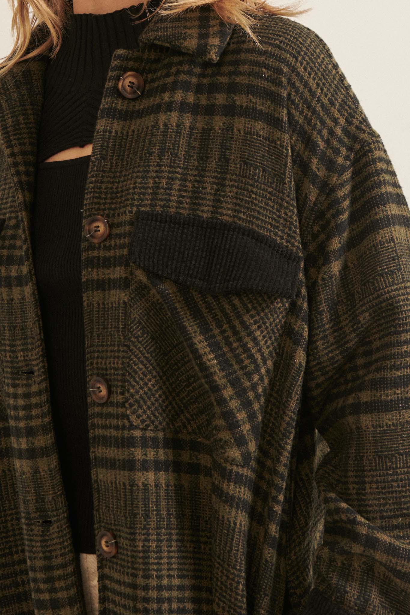 Off the Trail Plaid Tweed Longline Shirt Jacket - ShopPromesa