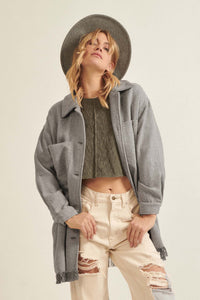 On the Fringe Herringbone Tweed Shirt Jacket - ShopPromesa