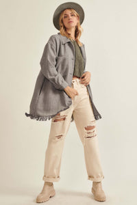 On the Fringe Herringbone Tweed Shirt Jacket - ShopPromesa